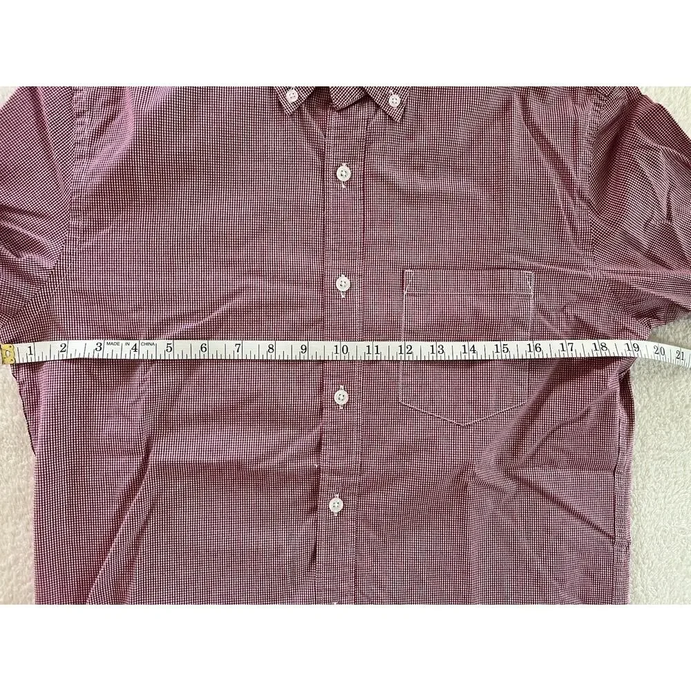 J Crew Shirt Mens Medium Burgundy Check Slim Fit Flex Button Down EUC